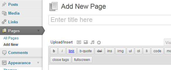 Screenshot showing the Add New Page on WordPress.