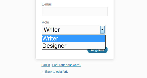Screenshot showing the modified WordPress registration page.